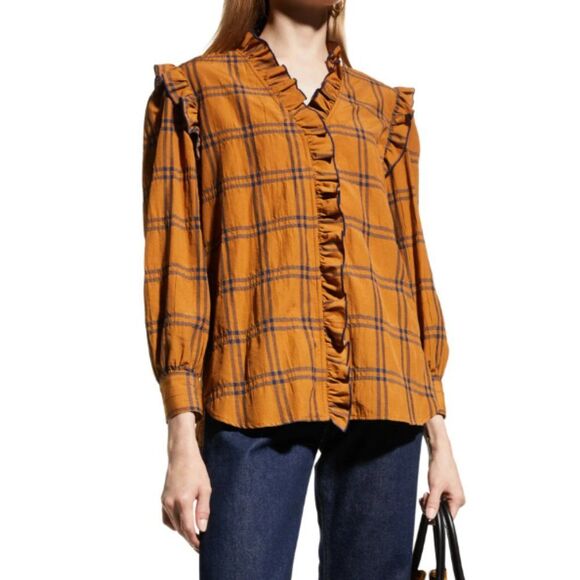 Tops - FINLEY Byrdee Long Sleeve Blouse Vicuna Pucker Plaid, Size XS